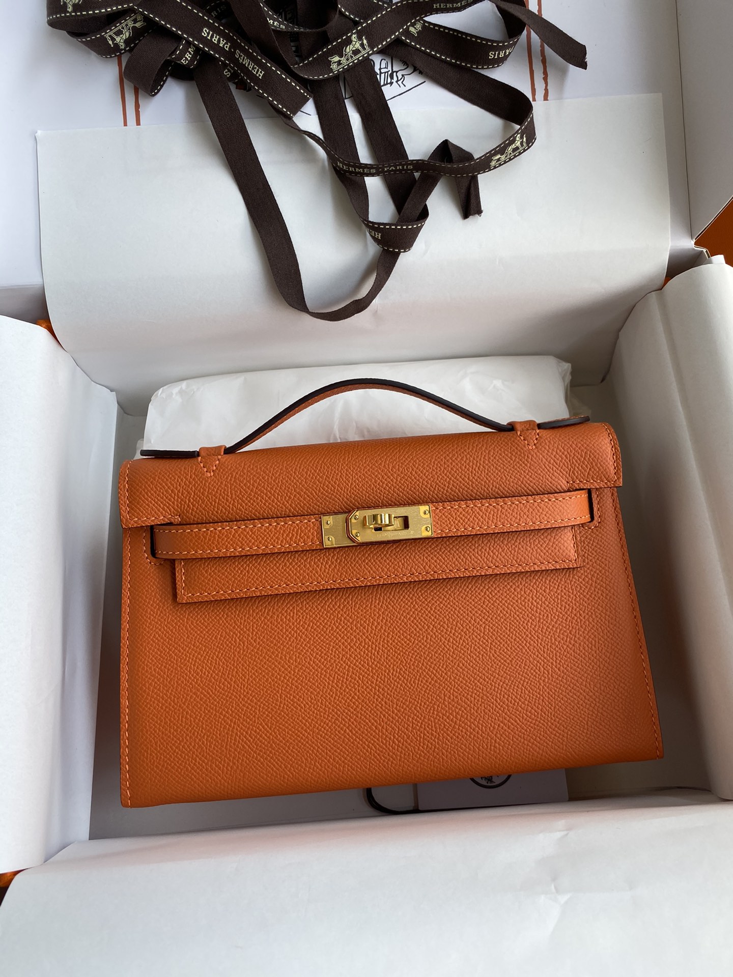 Hermes Mini Kelly Pochette 22cm Bag In Orange Epsom Leather